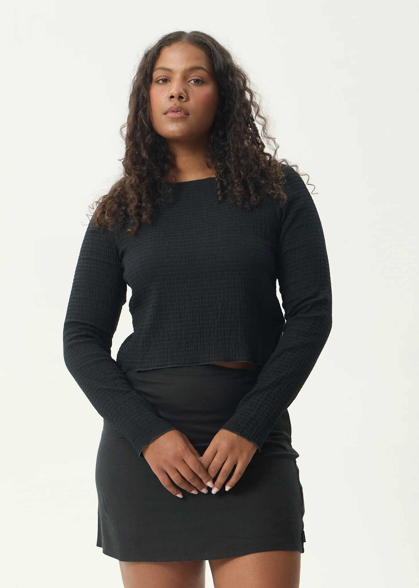AFENDS Womens Focus - Seersucker Long Sleeve Top - Black - Image 4