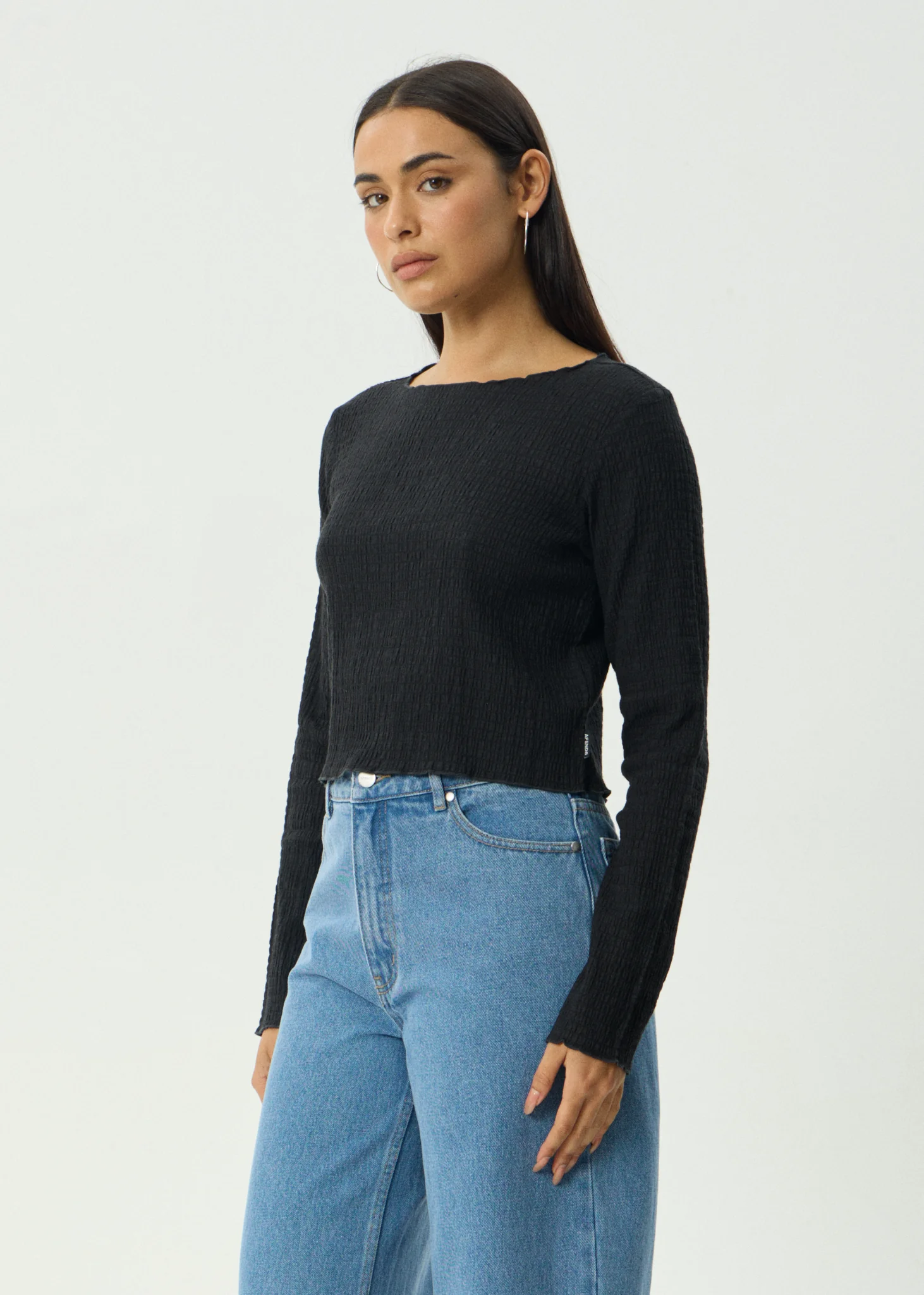 AFENDS Womens Focus - Seersucker Long Sleeve Top - Black - Image 5