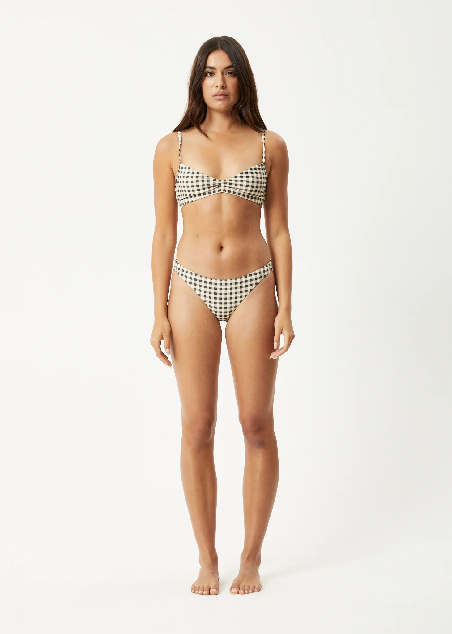 AFENDS Womens Gambet - Check Bikini Top - Black / Sand - Image 8