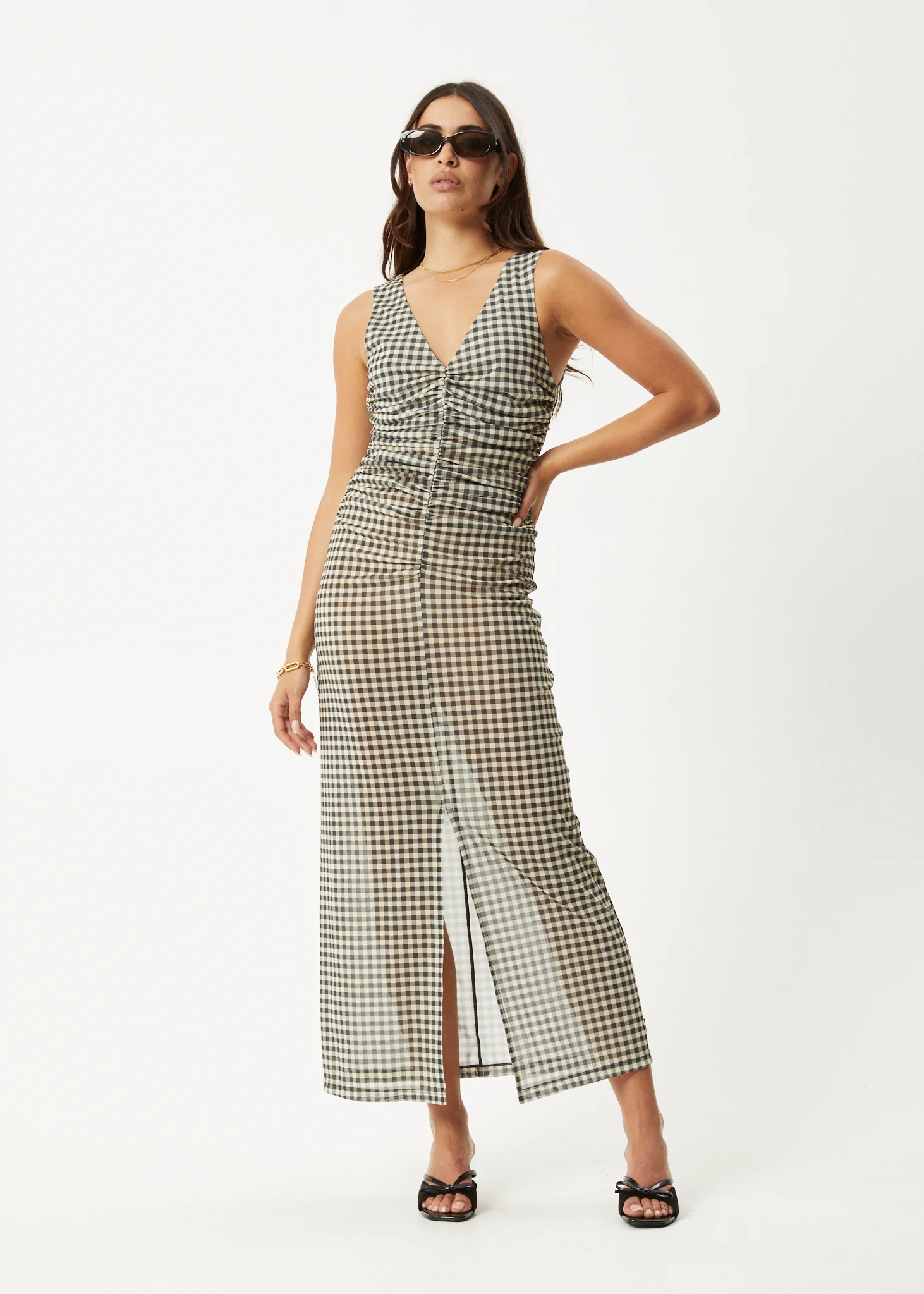 AFENDS Womens Gambet - Sheer Maxi Dress - Black / Sand - Image 2