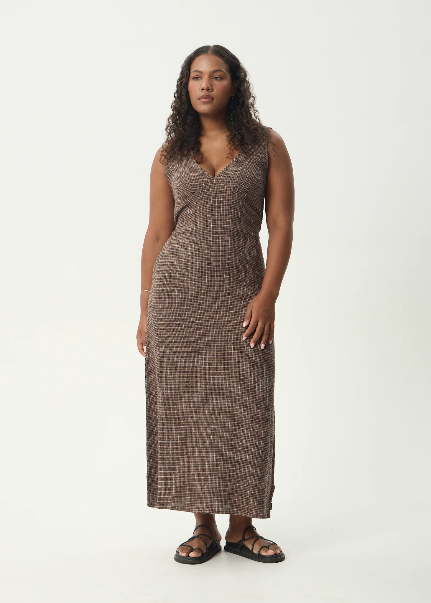 AFENDS Womens Hometown - Seersucker Maxi Dress - Coffee - Image 12