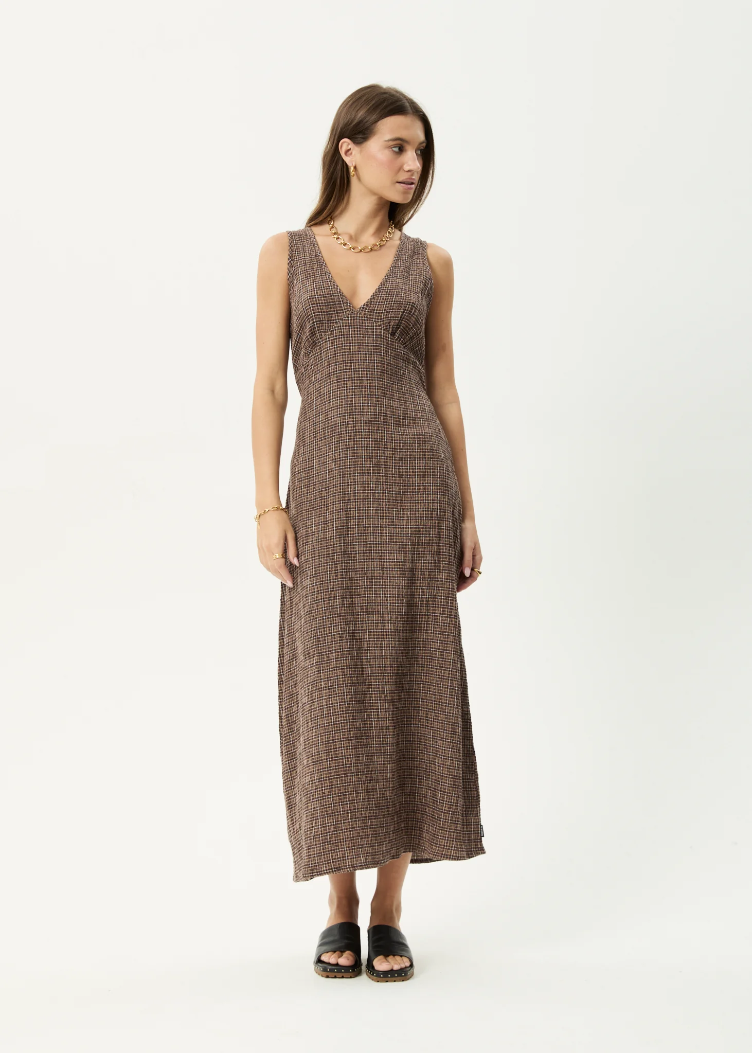 AFENDS Womens Hometown - Seersucker Maxi Dress - Coffee - Image 14