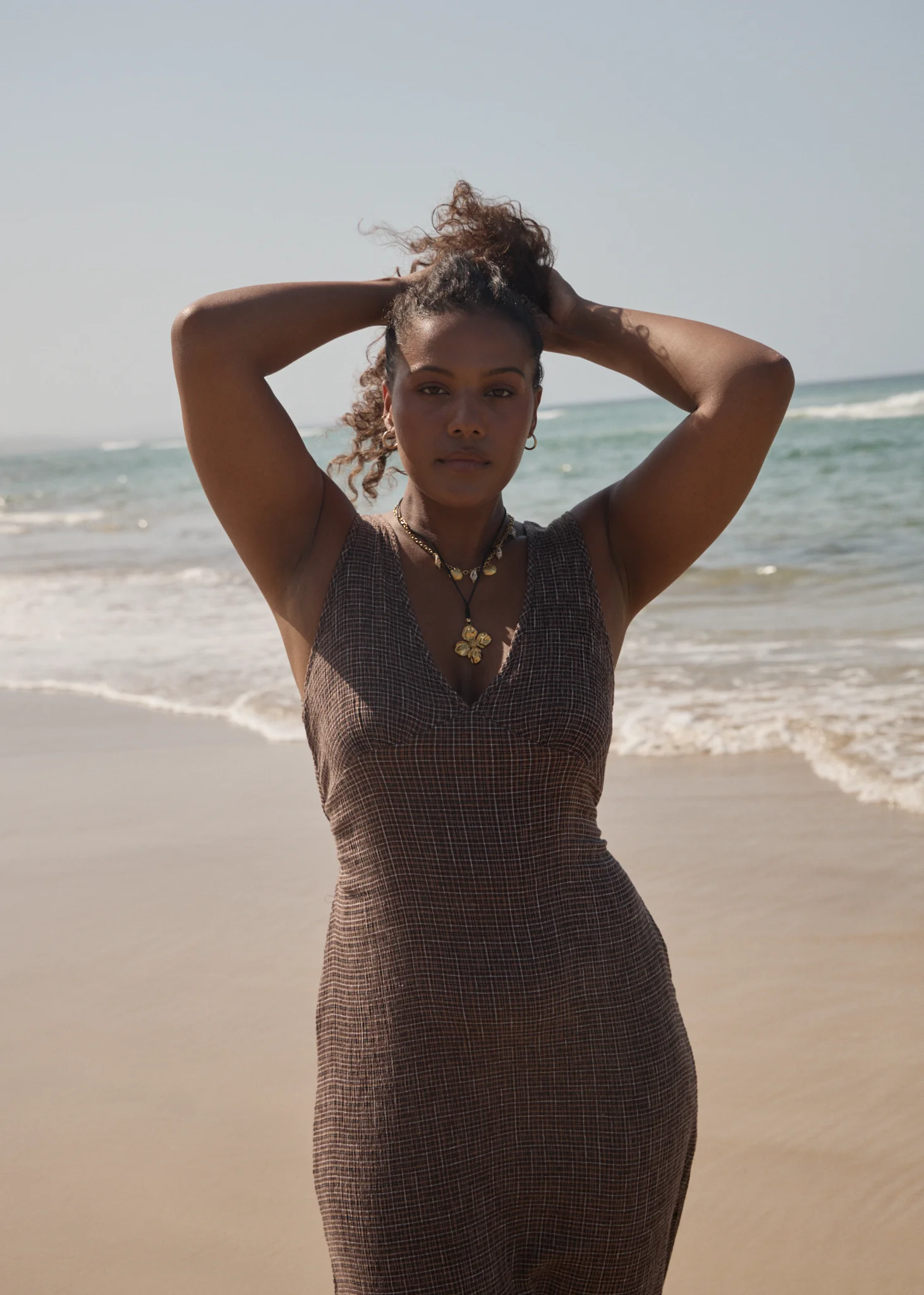 AFENDS Womens Hometown - Seersucker Maxi Dress - Coffee - Image 3