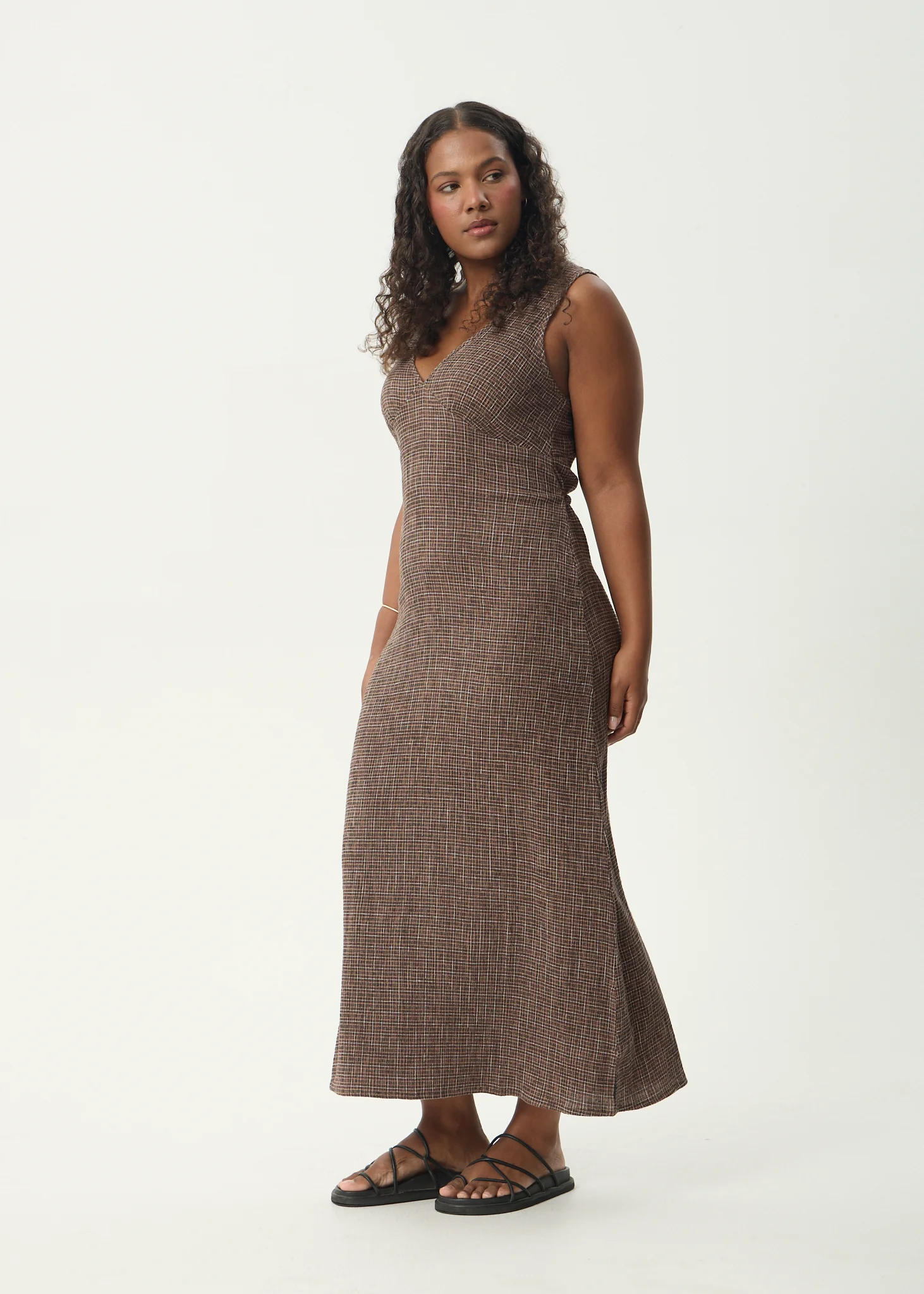 AFENDS Womens Hometown - Seersucker Maxi Dress - Coffee - Image 4