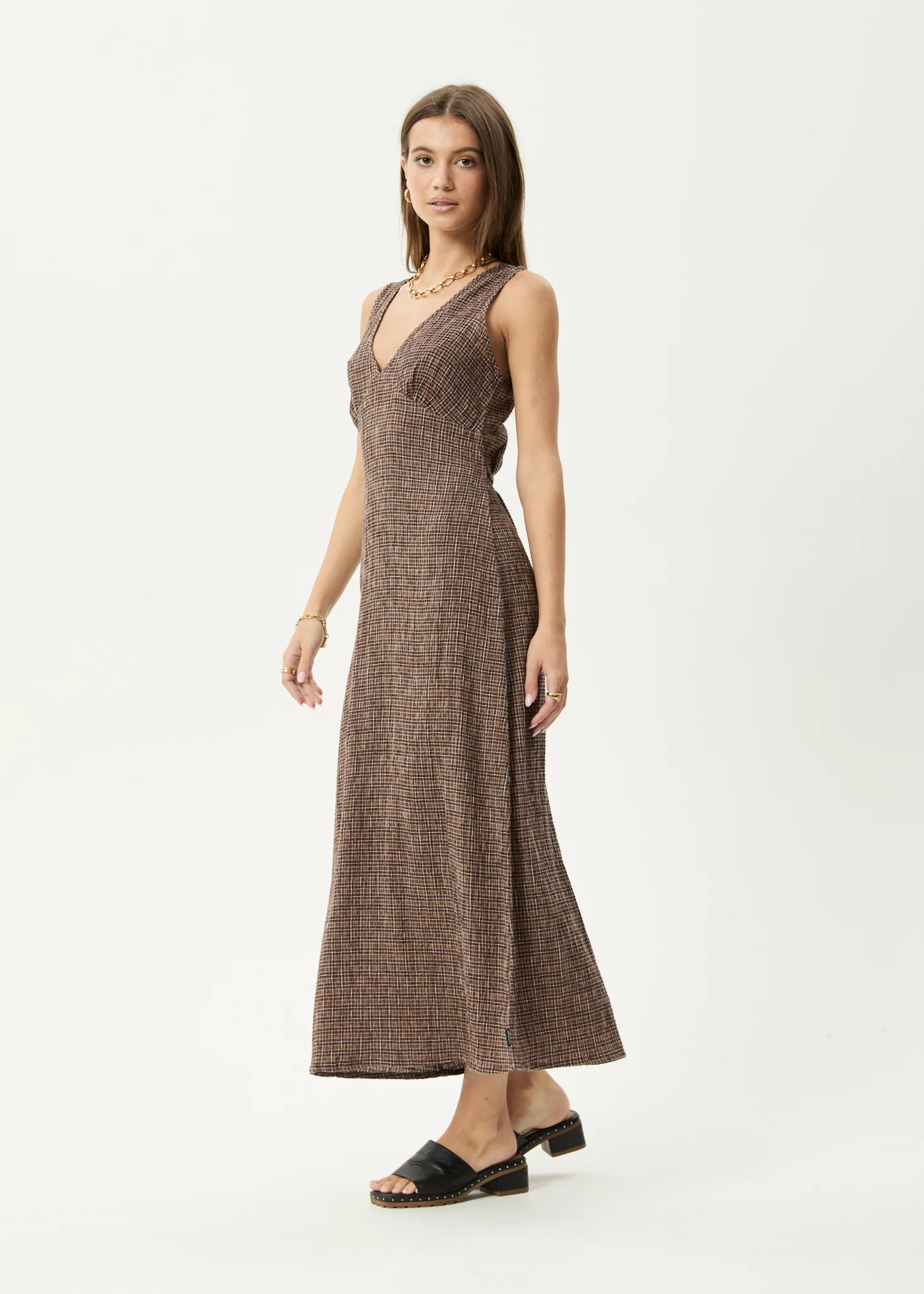 AFENDS Womens Hometown - Seersucker Maxi Dress - Coffee - Image 5