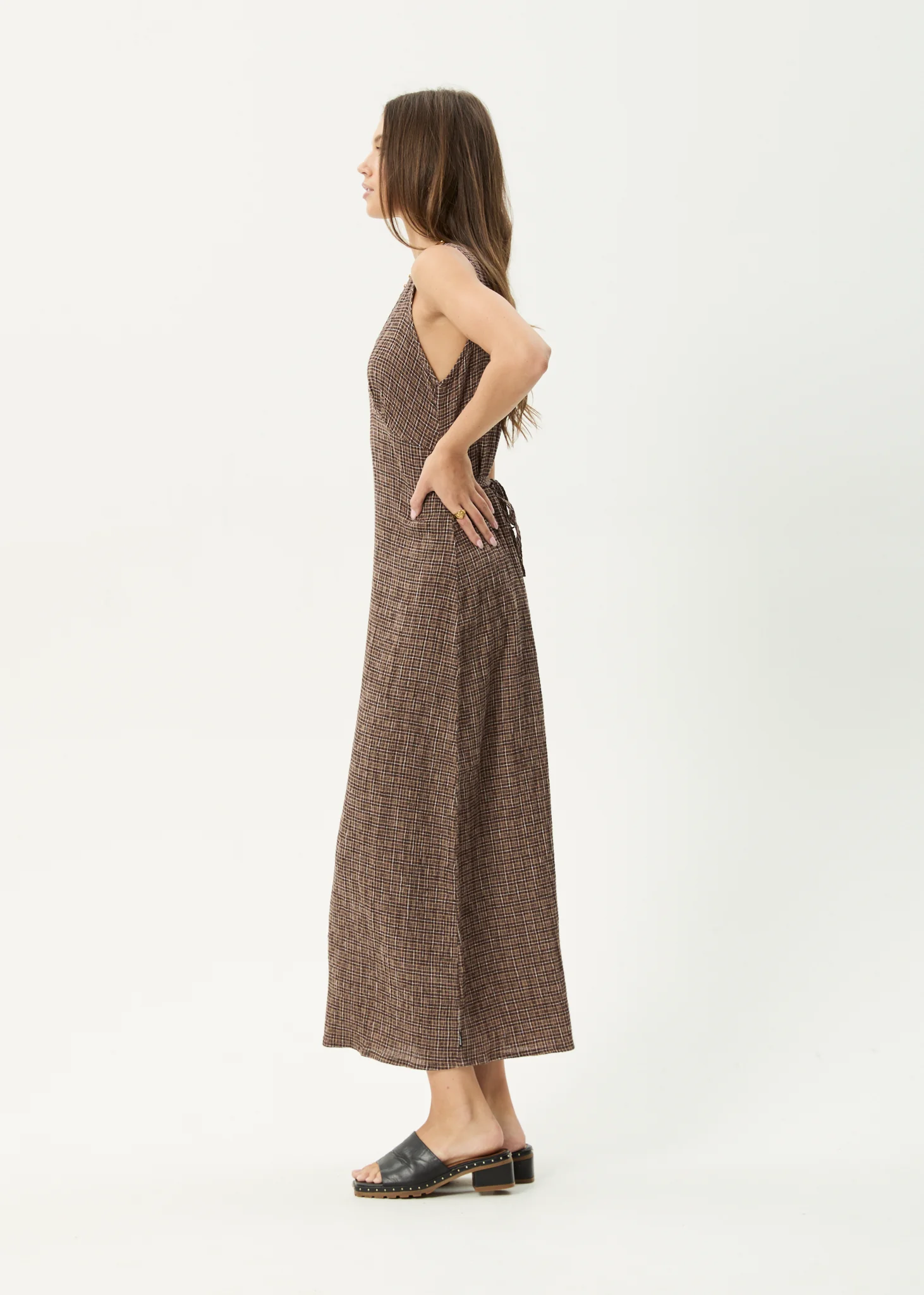 AFENDS Womens Hometown - Seersucker Maxi Dress - Coffee - Image 7