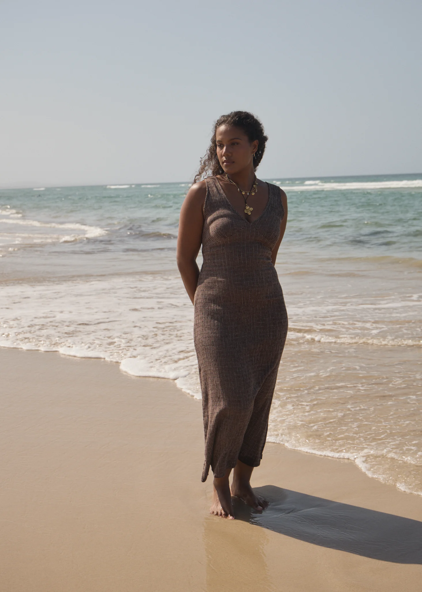 AFENDS Womens Hometown - Seersucker Maxi Dress - Coffee - Image 9