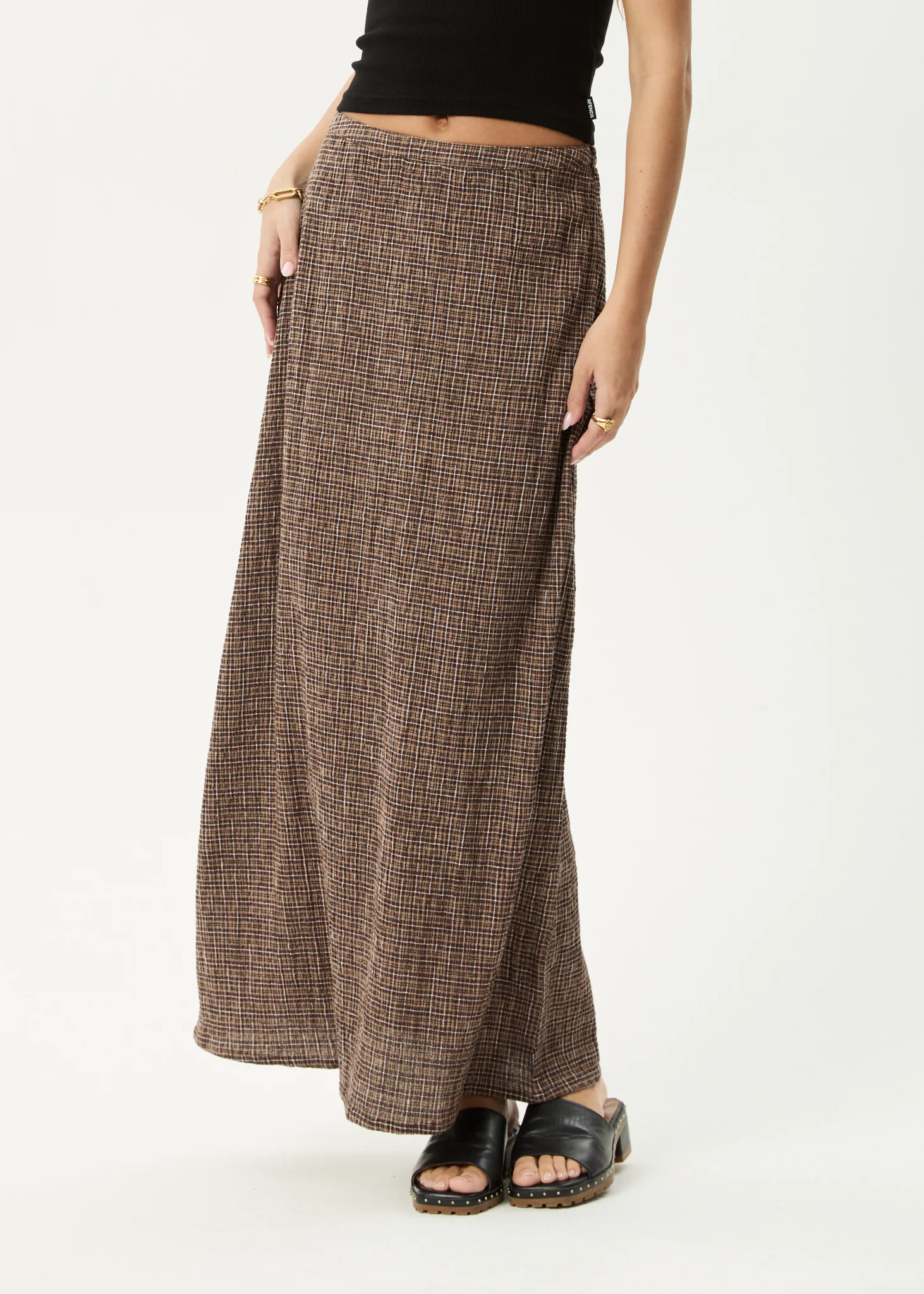 AFENDS Womens Hometown - Seersucker Maxi Skirt - Coffee - Image 4