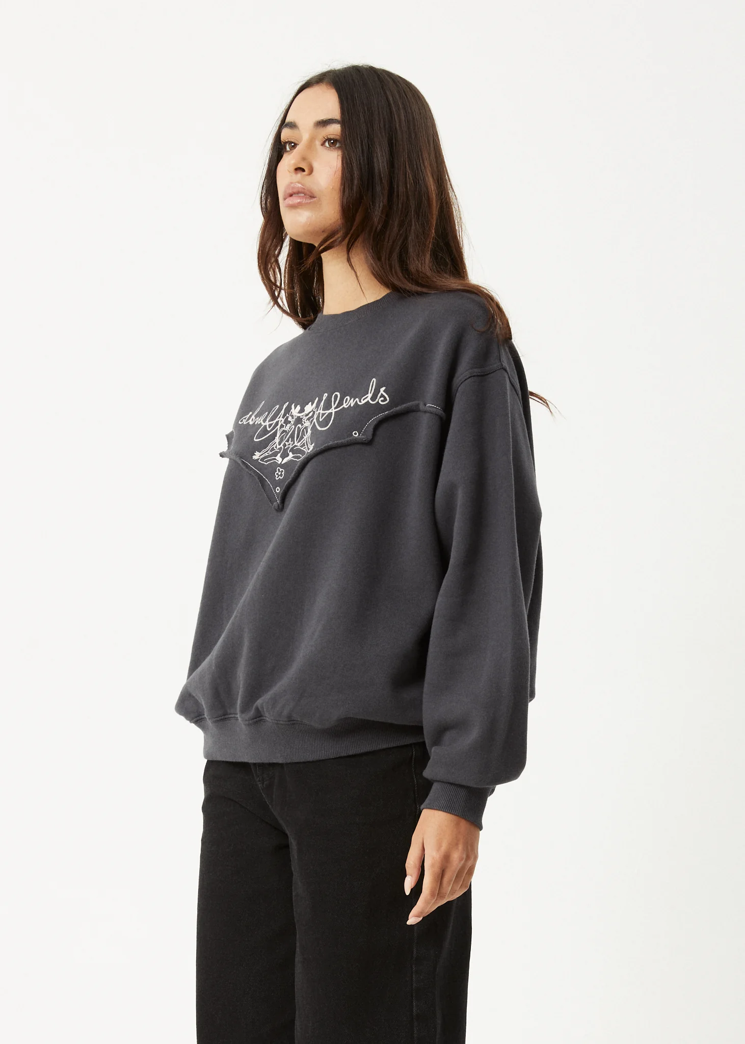 AFENDS Womens Karlee - Crew Neck Jumper - Charcoal - Image 3
