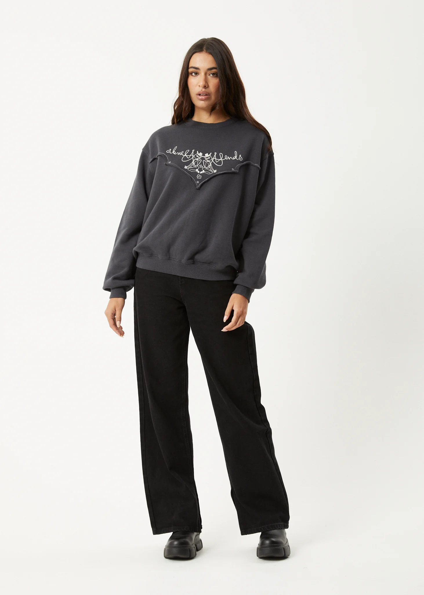 AFENDS Womens Karlee - Crew Neck Jumper - Charcoal - Image 7