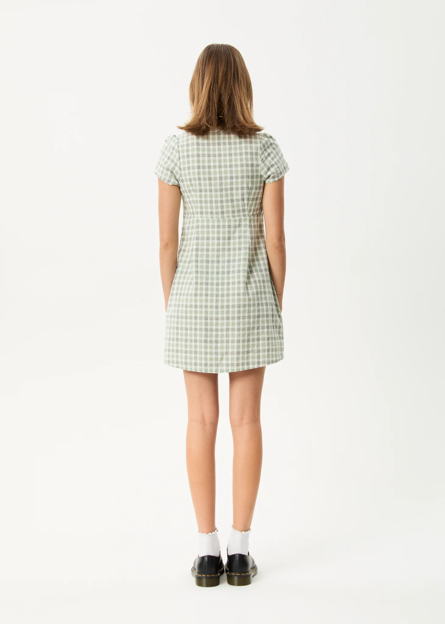 AFENDS Womens Leo - Seersucker Mini Dress - Green / White - Image 5