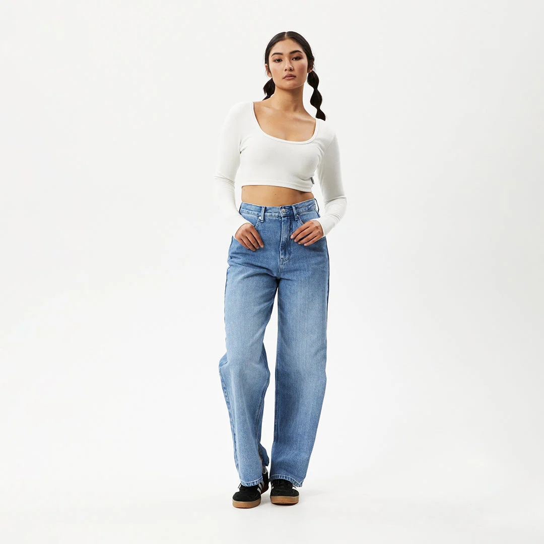 AFENDS Womens Milla - Rib Long Sleeve Cropped Top - Off White - Image 6