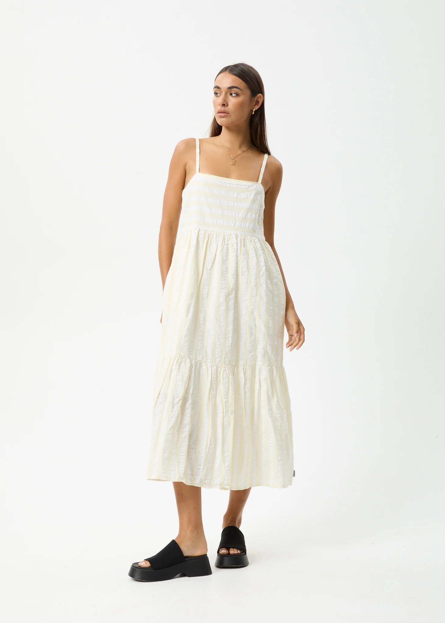 AFENDS Womens Splice - Seersucker Maxi Dress - White / Lemongrass - Image 2