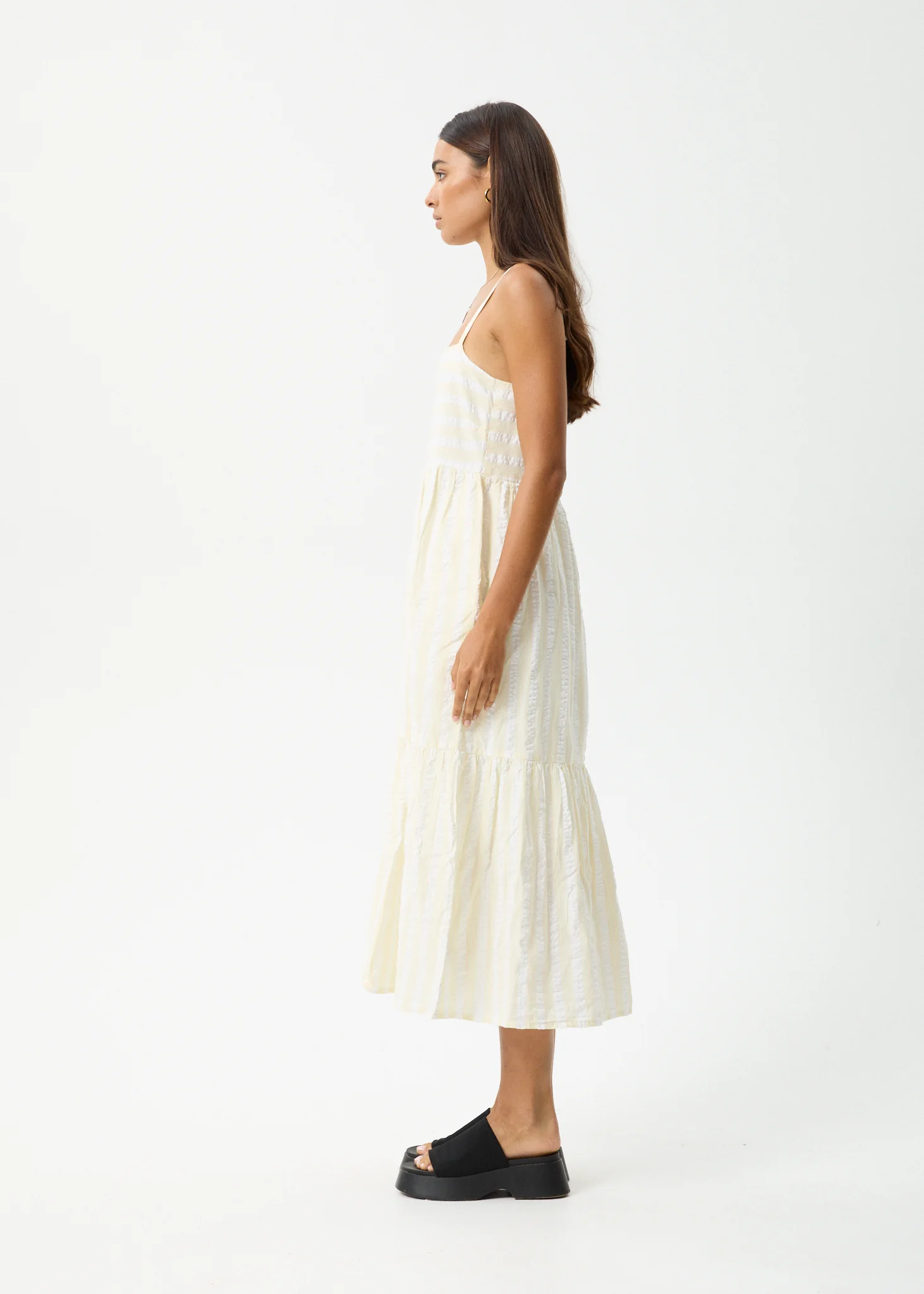 AFENDS Womens Splice - Seersucker Maxi Dress - White / Lemongrass - Image 4