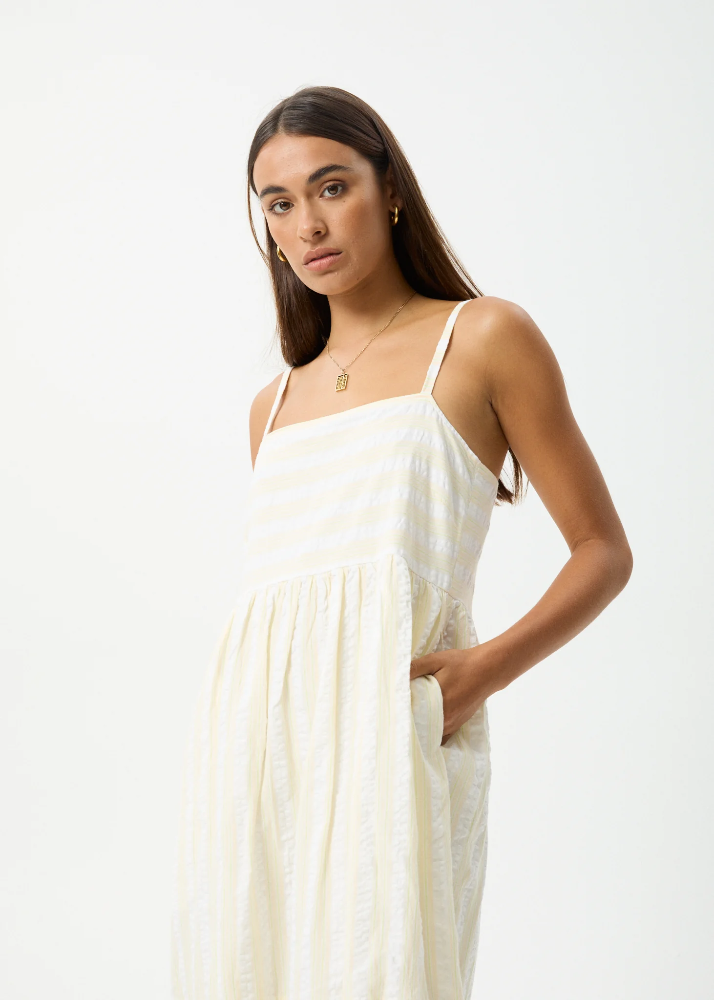 AFENDS Womens Splice - Seersucker Maxi Dress - White / Lemongrass - Image 6