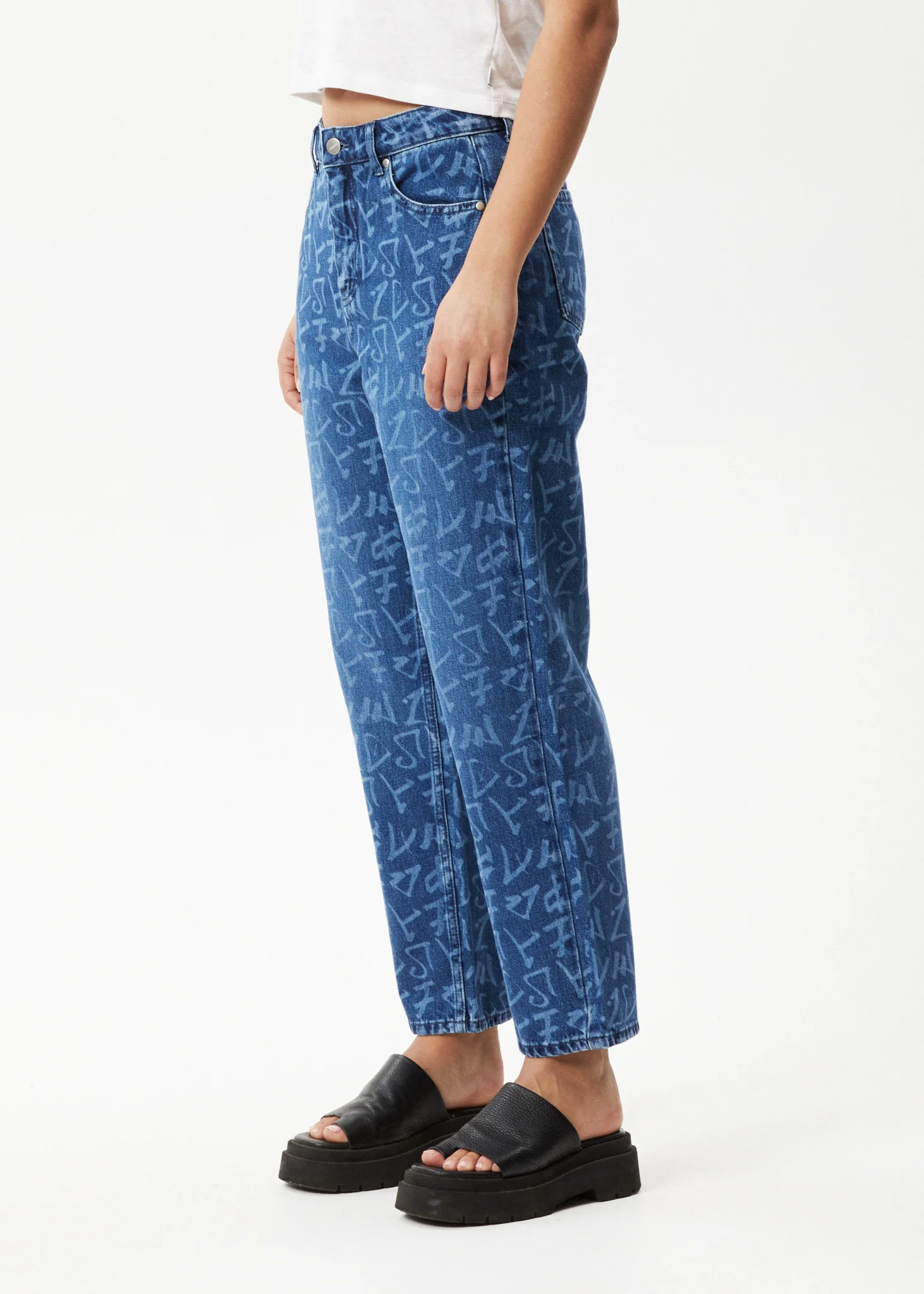 AFENDS Womens Tagged Shelby - Denim Wide Leg Jean - Graffiti Blue - Image 5